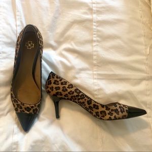 Ann Taylor leopard print calf hair kitten heels